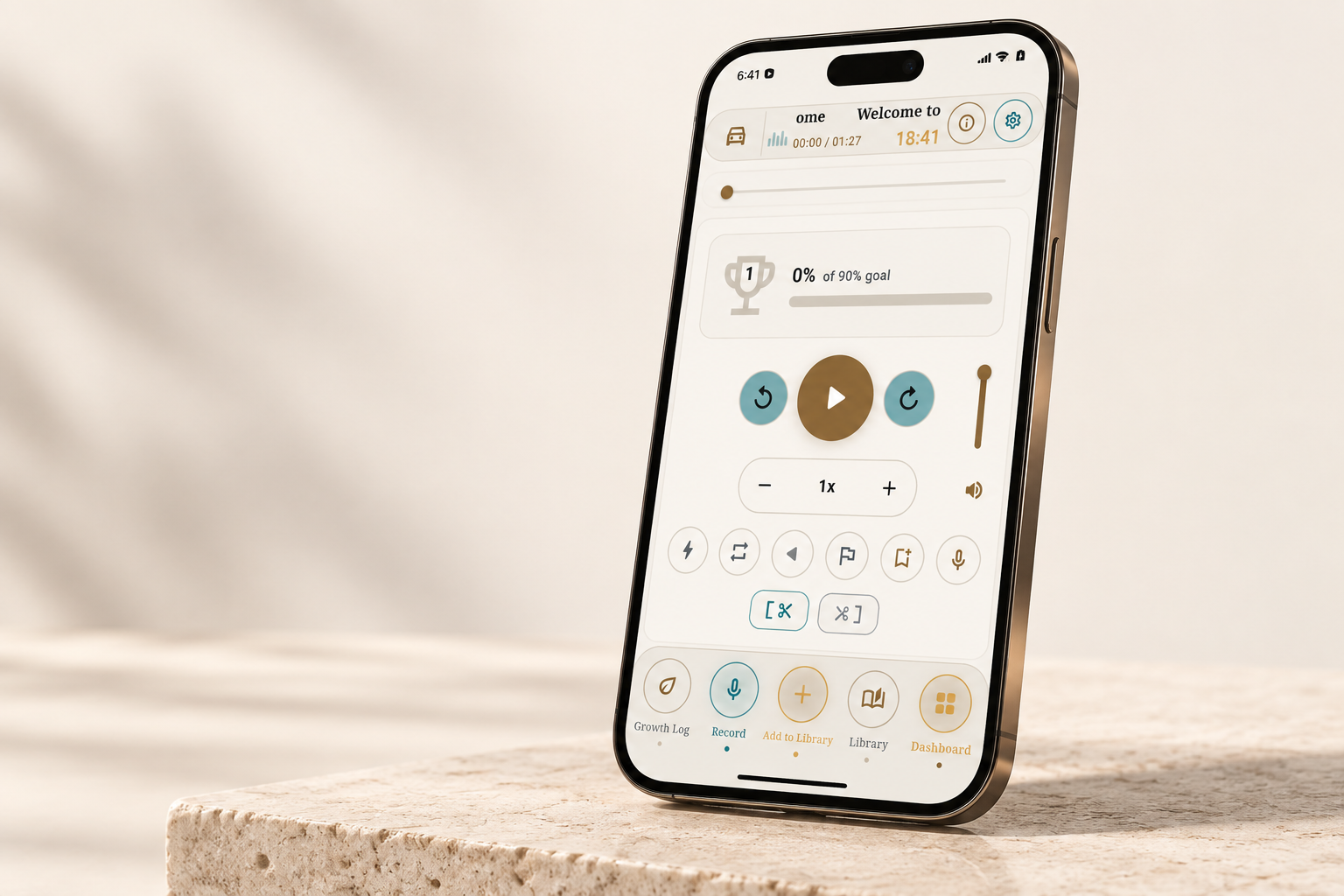 XONEMI studio visualization on a graphite iPhone-style device